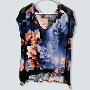 JENNIFER LOPEZ Womens Mesh Shoulder Floral Blouse Size Small